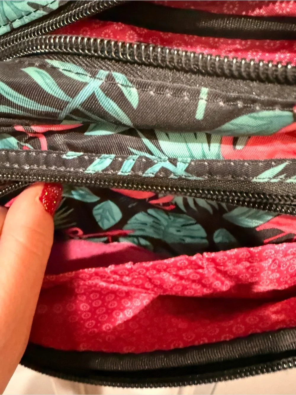 LUG Quilted Flamingo Print Crossbody Bag - Black/Teal/Pink